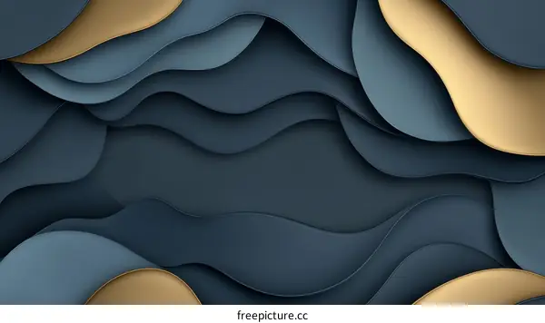 Abstract Wave Layers in Dark Blue and Gold
