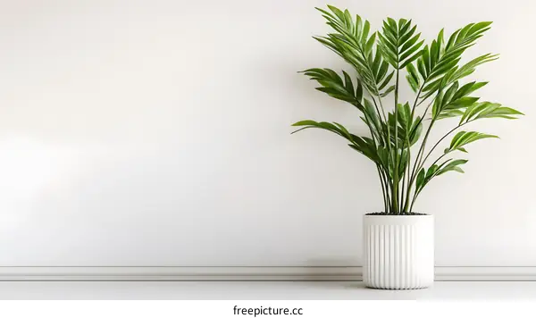 Green Plant in White Pot Against White Wall Background