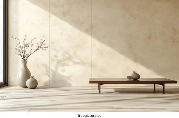 Minimalist Modern Interior Design with Wooden Coffee Table