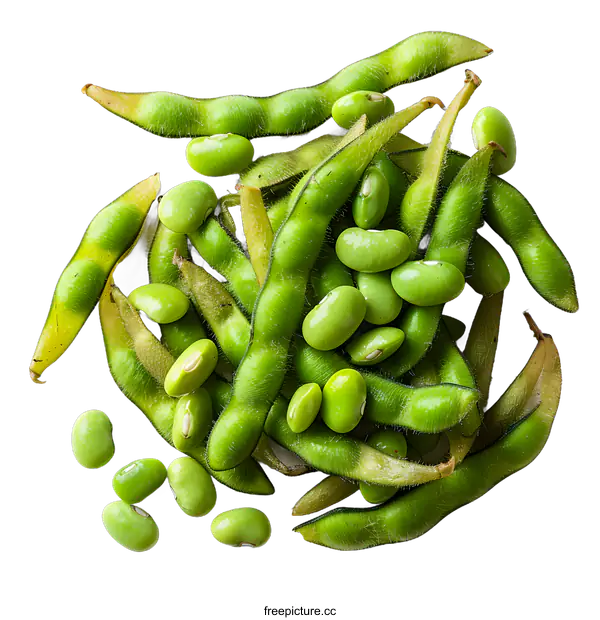 [Transparent Background PNG]Fresh green soybeans scattered on a white background