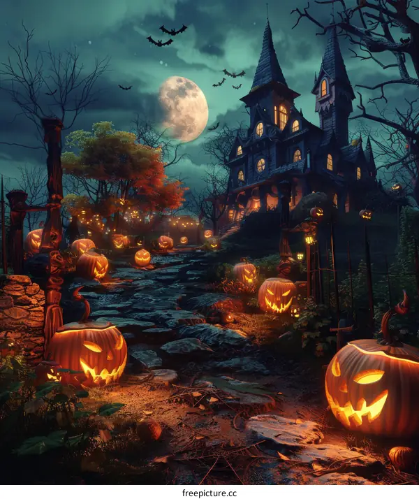 Pumpkin House on Halloween Night