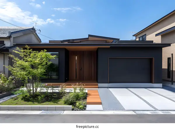 Modern Japanese House with a Black Exterior and Wooden Accents