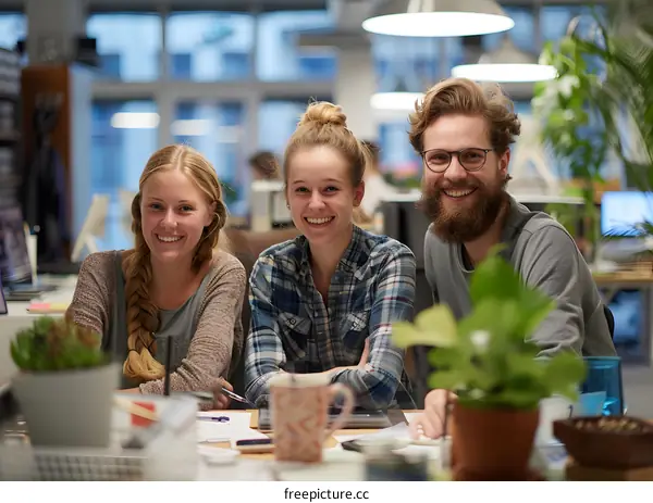 portrait of three young business people smiling at the camera