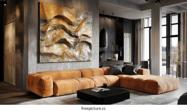 Modern Living Room Interior Design with Unique Wall Art