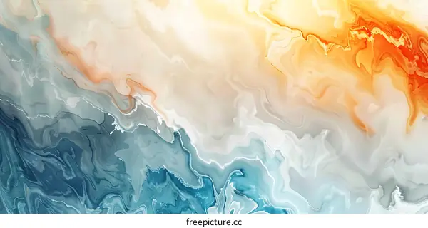 Abstract Marble Texture Background with Swirling Blue and Orange Colors