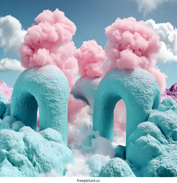 Abstract Blue and Pink Cloudy Archway Landscape