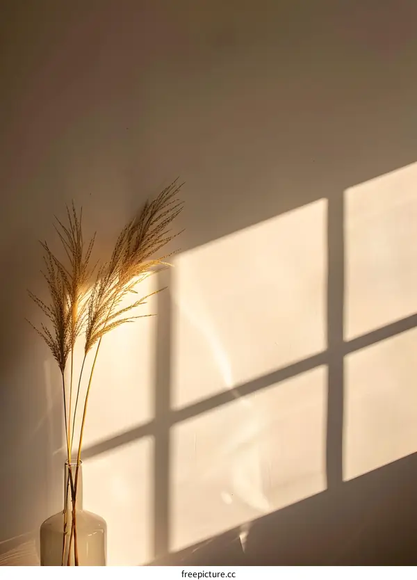 Dried Flowers in a Vase with Sunlight Through a Window