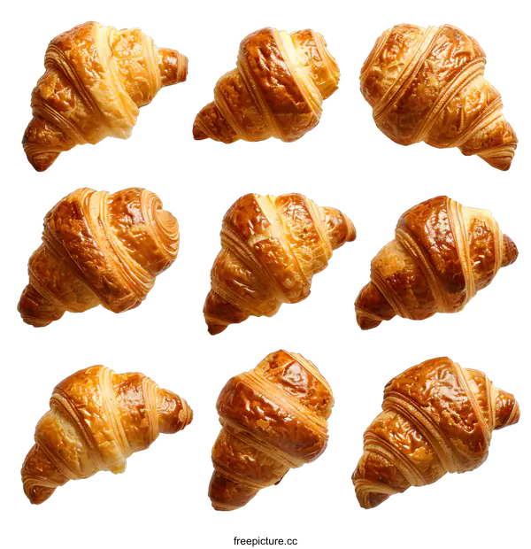 [Transparent Background PNG]Freshly Baked Croissants on White Background