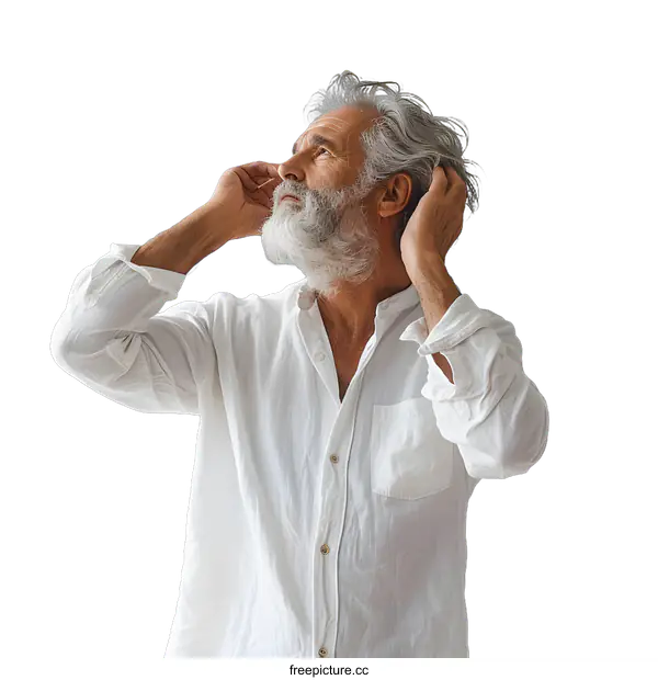 [Transparent Background PNG]Portrait of an Older Man with Gray Hair and Beard