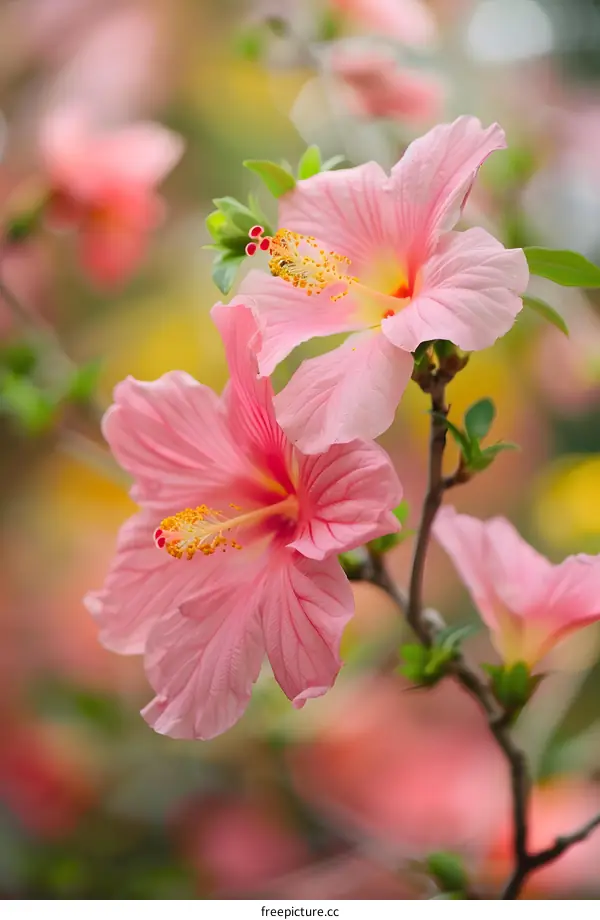 Pink Hibiscus Flowers Blooming in Nature