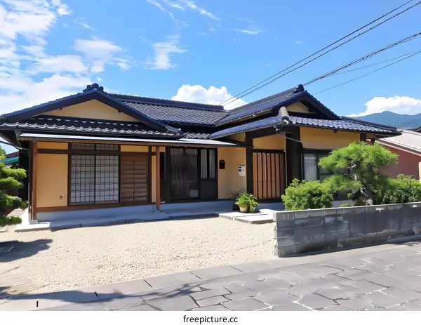 Traditional Japanese House with a Gravel Yard