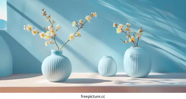 Blue Vases with Cherry Blossom Branches