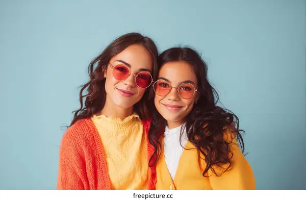 Two Latina Teen Girls Wearing Trendy Sunglasses