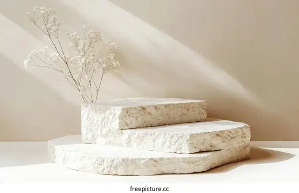 Minimalist Display Platform with Dried Flowers