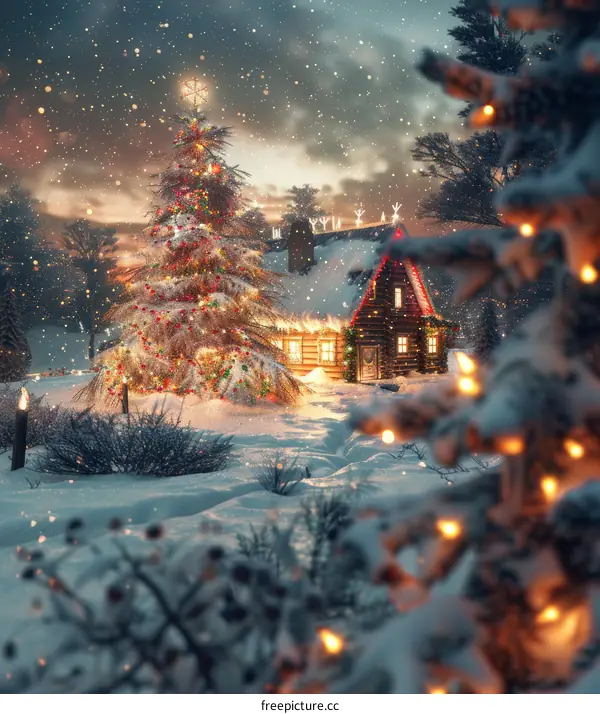 Snowy Christmas Eve Cabin