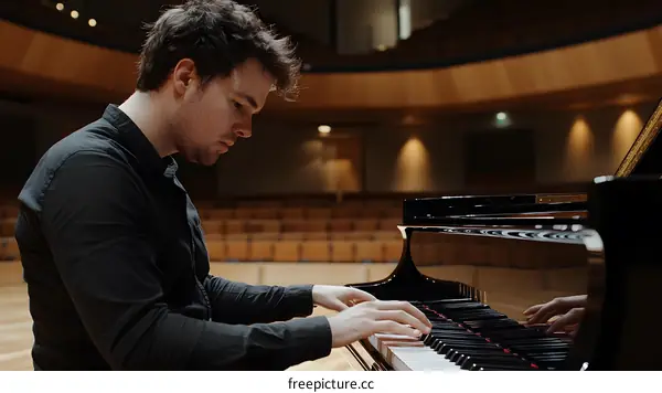 Man Playing Piano in Concert Hall