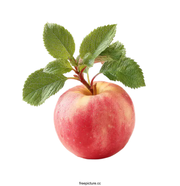 [Transparent Background PNG]Fresh Red Apple with Leaves