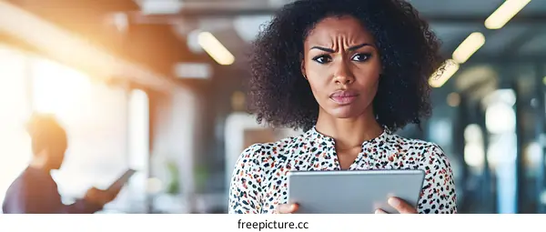 Serious African American Woman Using Tablet