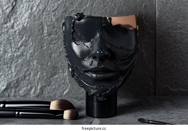 Black mask with makeup brushes