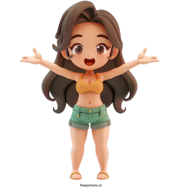[Transparent Background PNG]3D Girl with Open Arms
