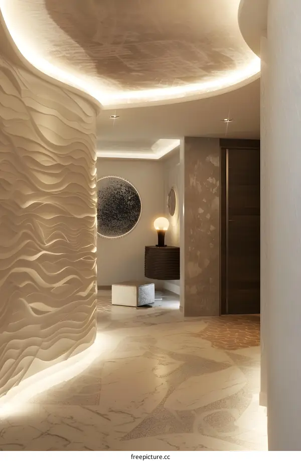 Modern Minimalist Interior Design  Hallway With Curved Wall