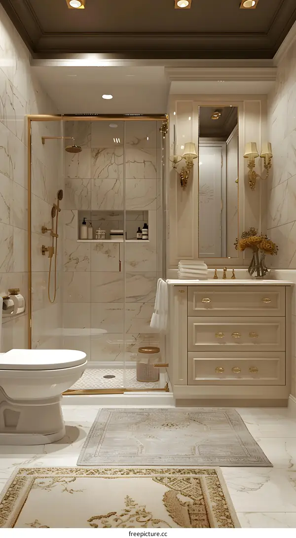 Gold and marble bathroom
