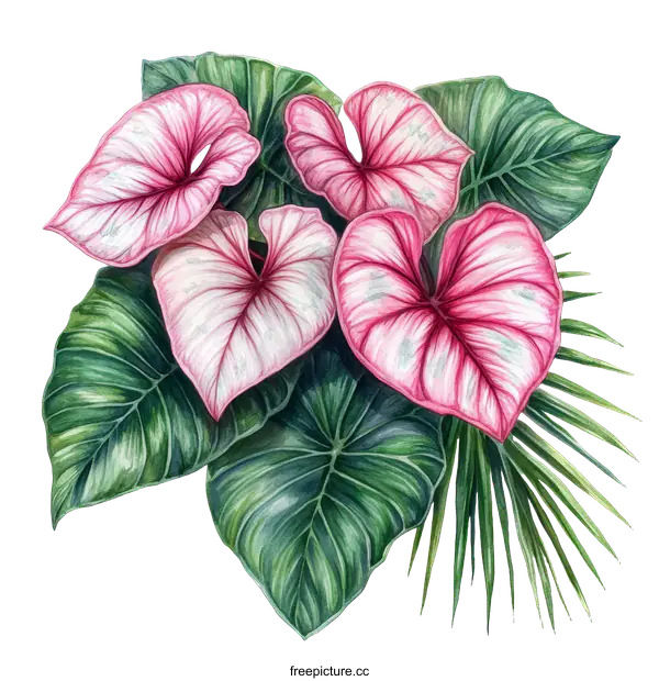 [Transparent Background PNG]Watercolor Illustration of Tropical Leaves