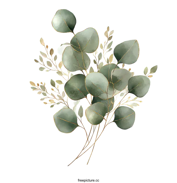 [Transparent Background PNG]Watercolor Eucalyptus Arrangement Illustration