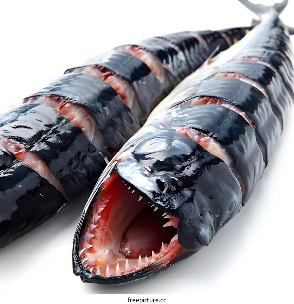 Two mackerels cut in half