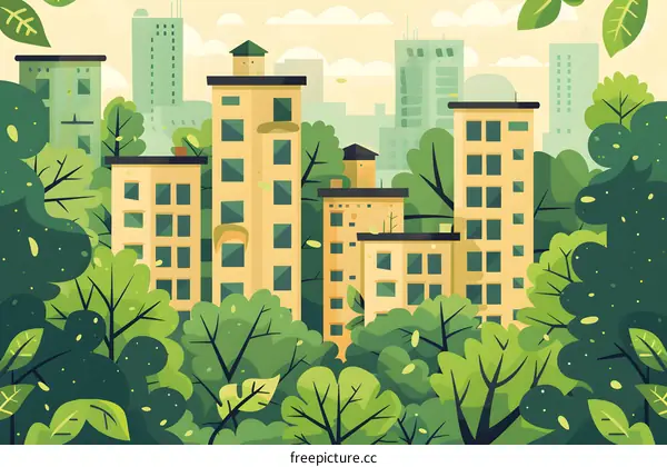 Green City Buildings Illustration