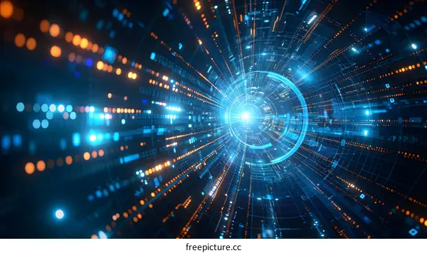 Abstract Digital Tunnel With Lights And Data