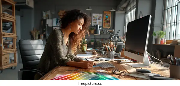 Creative Designer Working in Modern Studio