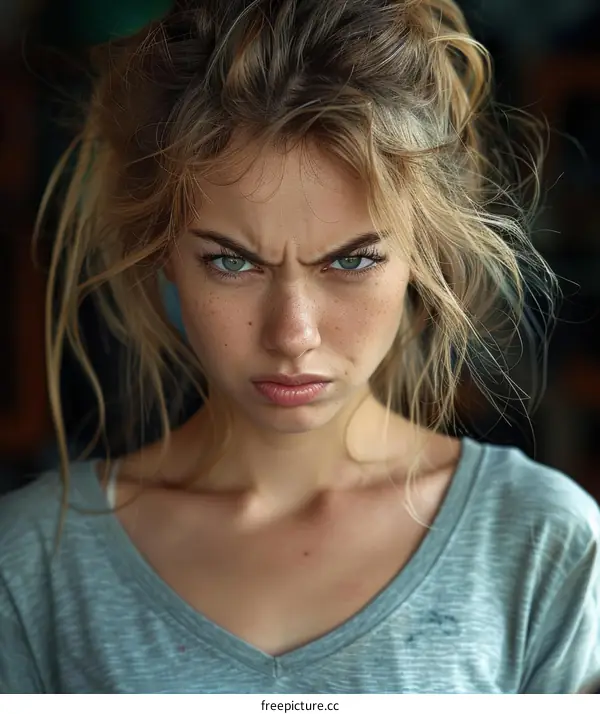 Angry Young Woman with Messy Hair