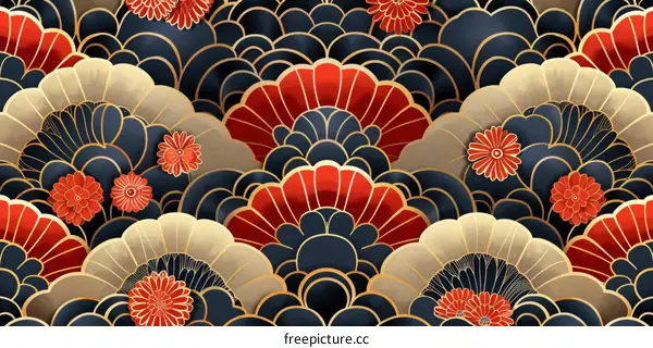 Japanese Floral Wave Repeat Pattern