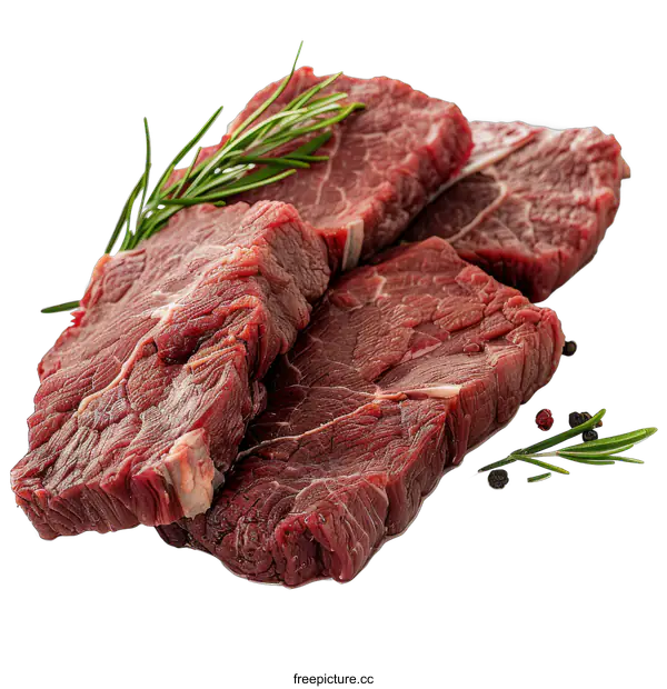 [Transparent Background PNG]Raw beef steaks on a black background
