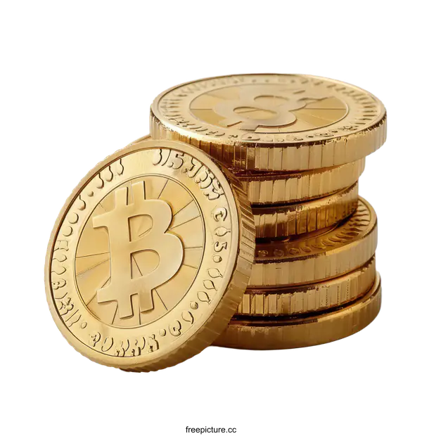 [Transparent Background PNG]Stack of Gold Bitcoin Cryptocurrency Coins