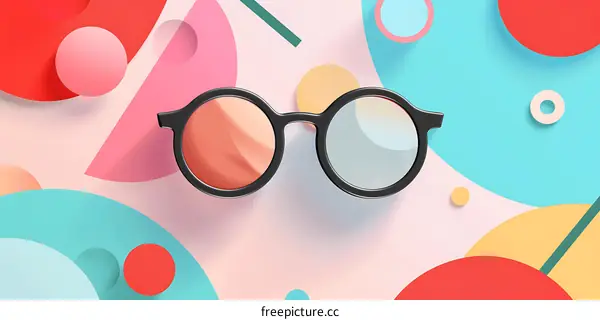 Round Sunglasses On Colorful Abstract Background