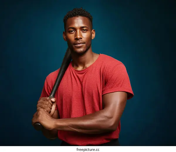 African American Man Holding Baseball Bat Portrait