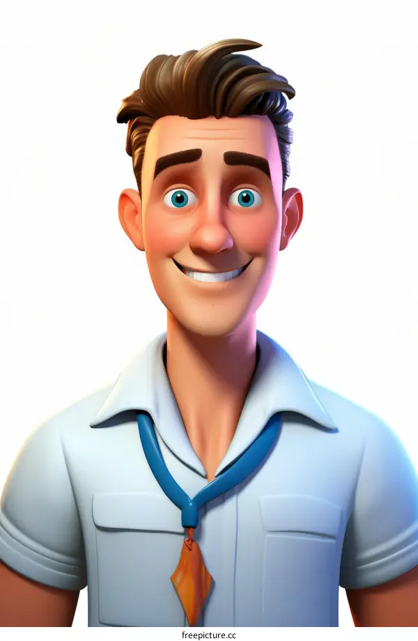 Realistic 3D Illustration of a Young Man with Brown Hair and Blue Eyes