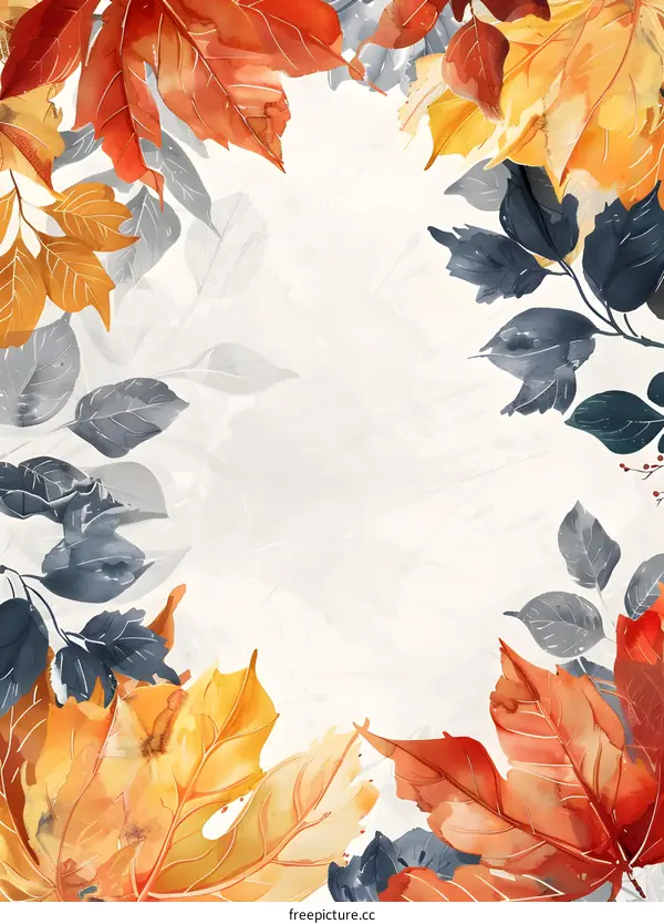 Watercolor Autumn Leaves Border Frame