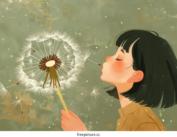 Little girl blowing a dandelion