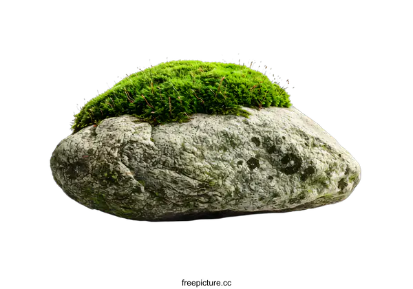 [Transparent Background PNG]Green Moss Growing On Top Of Large Stone