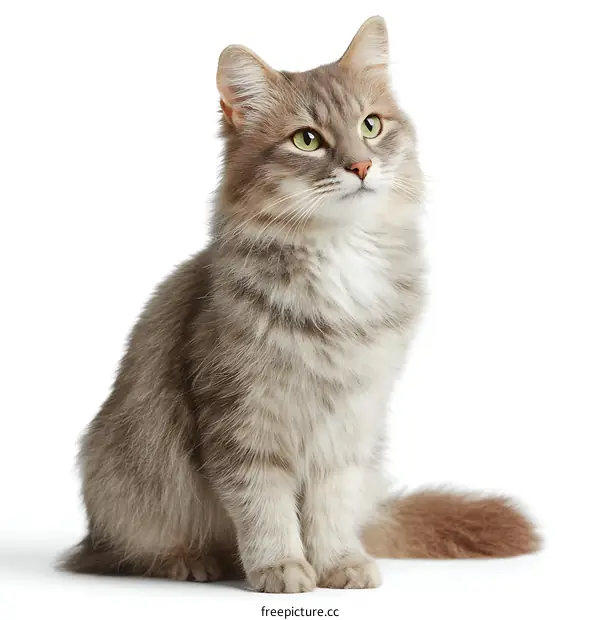 Beautiful Gray Cat Portrait Against White Background