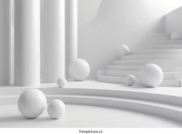 White Abstract 3D Geometric Shapes Minimalist Background