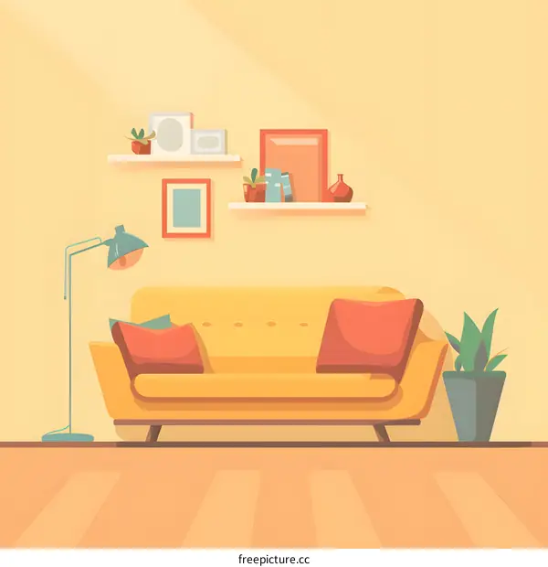Living Room Interior Design Illustration With Yellow Sofa