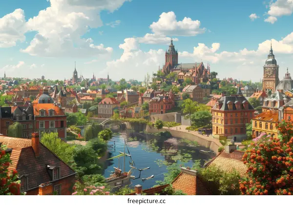 A Picturesque European City with a River Winding Through Its Heart