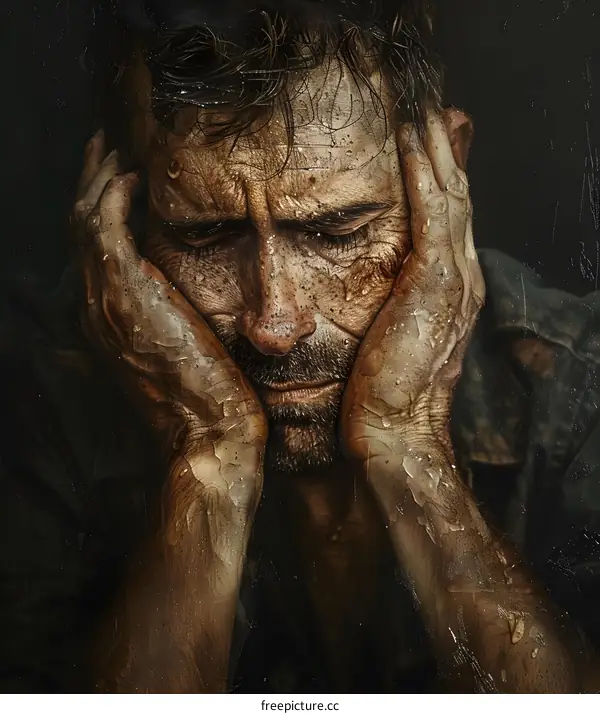 Portrait of a man with his hands on his face