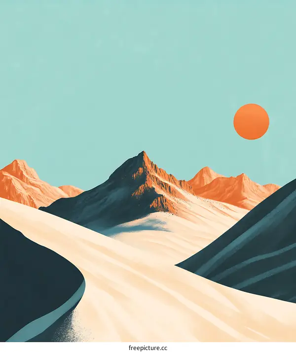 Minimalist Mountain Illustration with a Red Sun