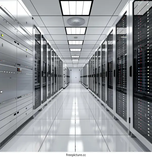 Server room with rows of server racks
