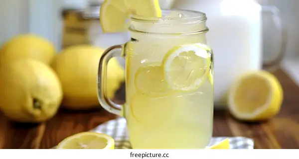 Refreshing Lemonade Drink in a Glass Jar with Lemons